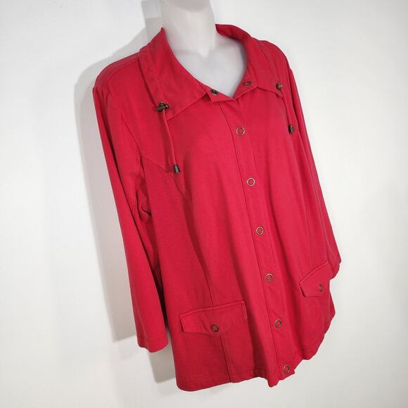 Weekends by Chico's Jacket Women’s Size 2 Large Red Snap Front 3/4 Sleeves Knit - Picture 4 of 12